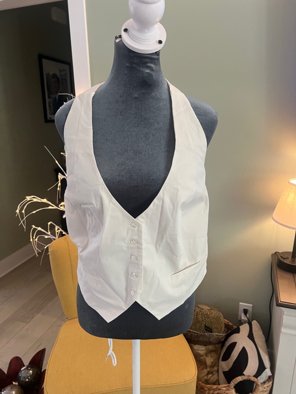 Good American Cream Halter Vest